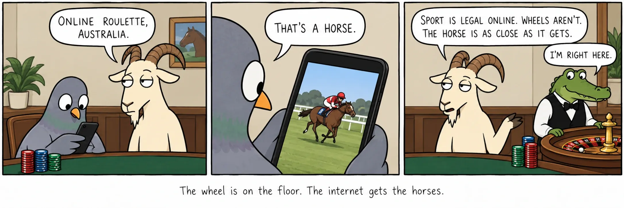 La rueda está en la sala. Internet se queda con los caballos.