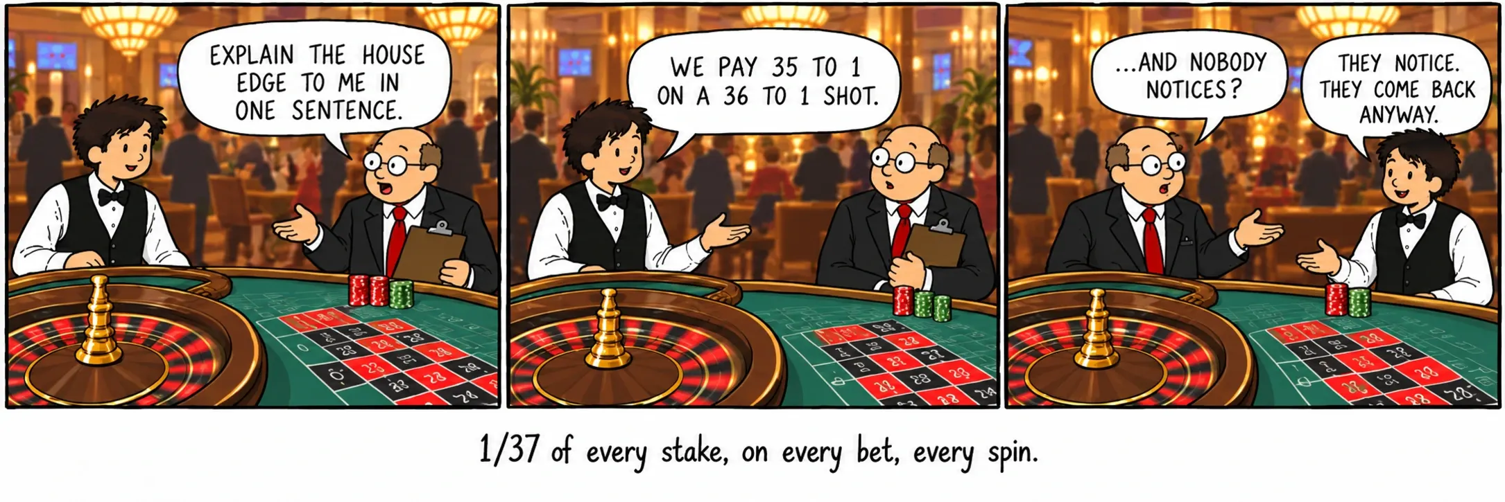 1/37 de cada apuesta, en todas las apuestas, en cada giro.